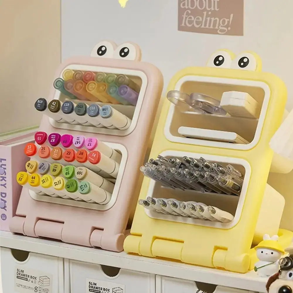Removable Desktop Slanting Organizer Cartoon Large Capacity Cosmetics Storage Box Colorful Angled Design Slanted Pen Holder