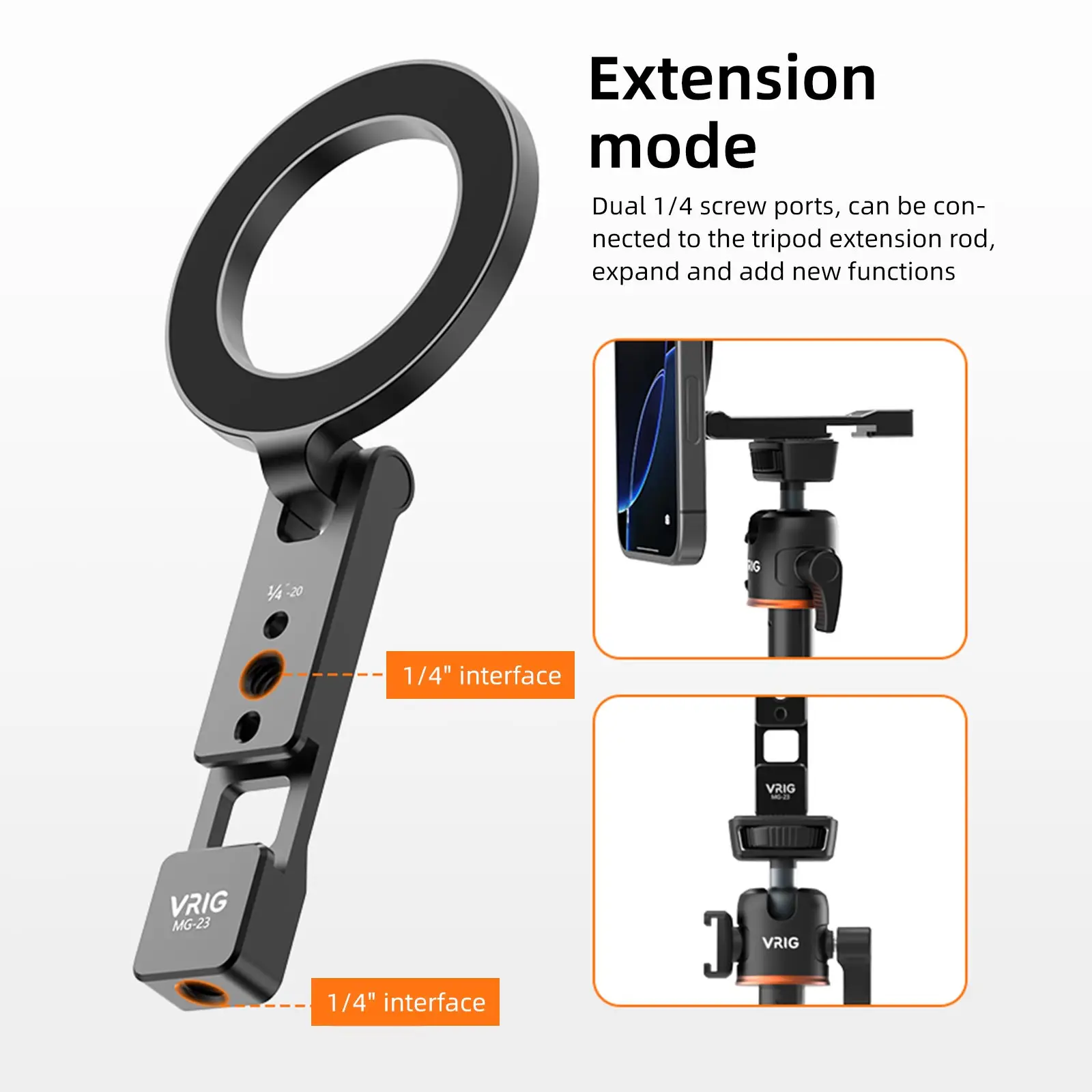 UURig VRIG MG-23 Магнитная подставка для телефона MagSafe, крепление для холодной обуви, держатель штатива, 1/4 дюйма, винтовое отверстие для iPhone, штатив для телефона Android