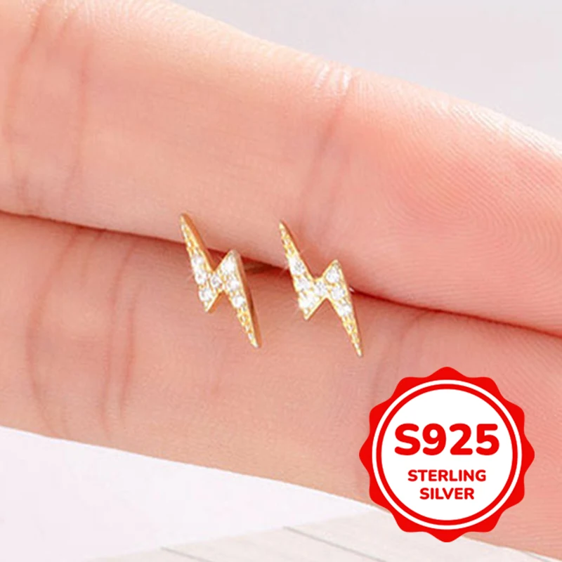 

S925 authentic sterling silver lightning mini earrings for women fashion elegant retro light luxury exquisite simple classic