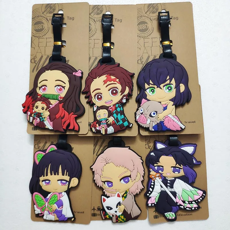 ใหม่ล่าสุดการ์ตูน Demon Slayer กระเป๋าเดินทางซิลิกาเจลกระเป๋าเดินทาง ID Addres Holder Baggage Boarding Tag แบบพกพา