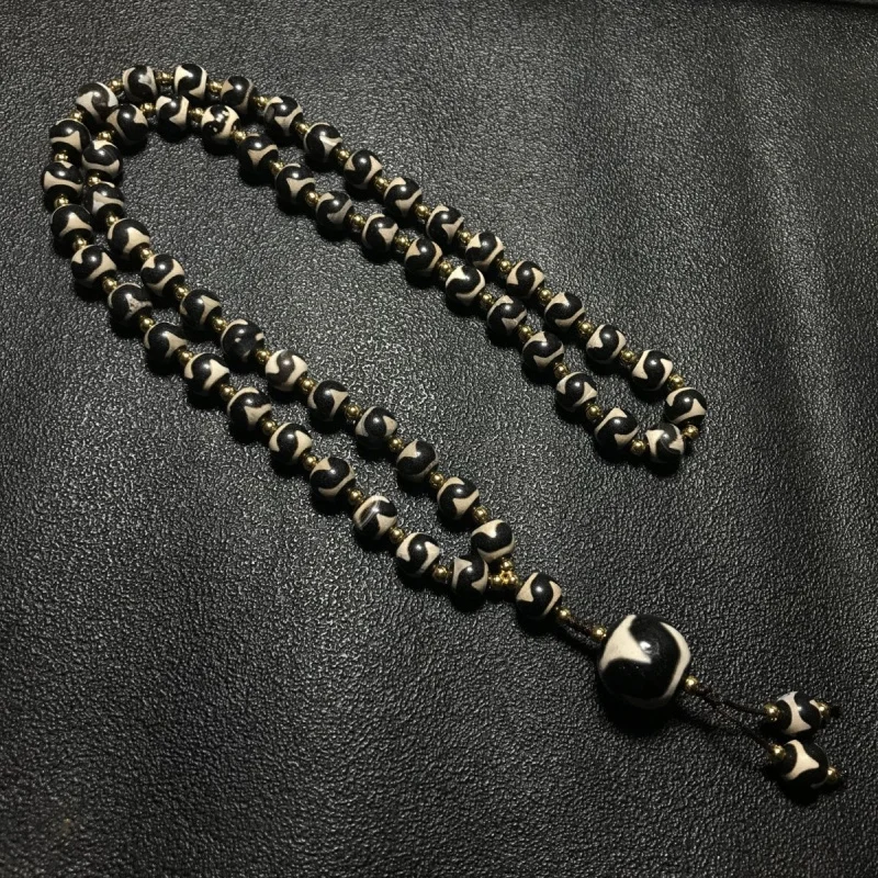 قلادة Dzi أصلية ، صورة واحدة من العقيق ، سن نمر كبير ، 20 ، صغيرة 10