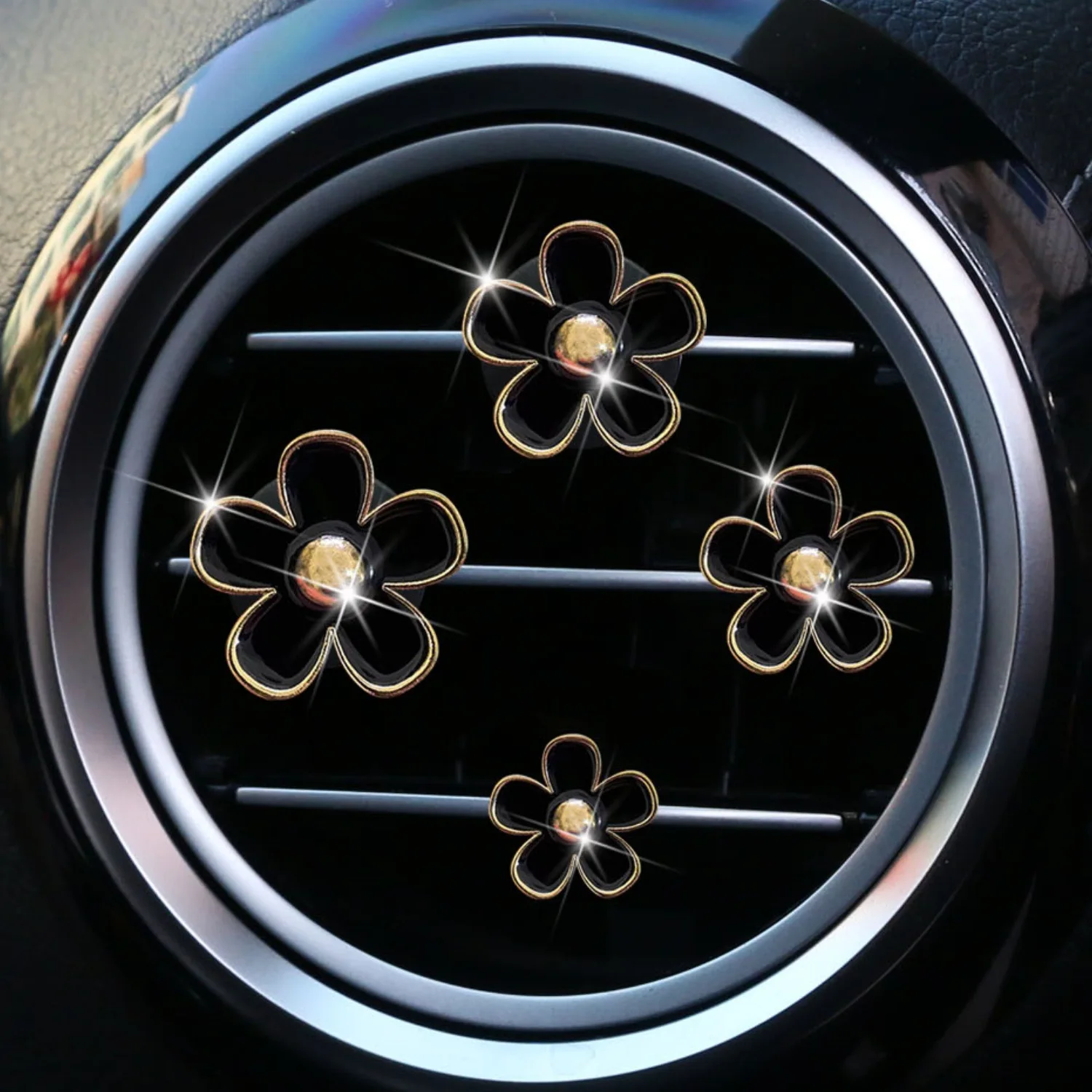 1set Small Chrysanthemum Car Perfume Accessory Alloy Small Daisy, Five-Petal Flower, Flower Car Air Vent Perfume Decoration Clip