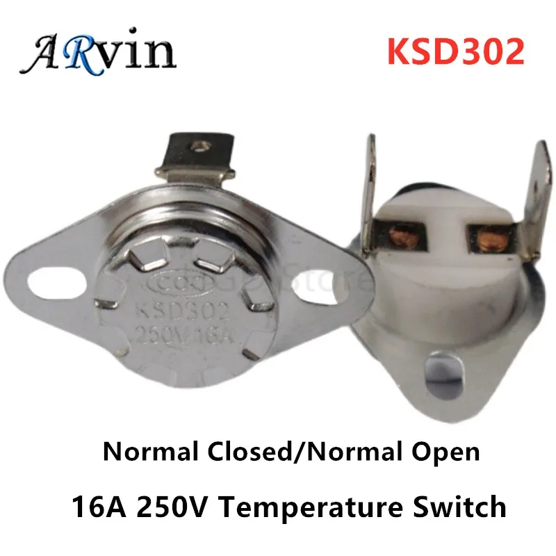 1pcs Bimetal thermostat KSD302 16A 250V KSD301 10A 250V Temperature Switch Ceramics 40~300C Degree Thermostat 45C 100C 160C 50C