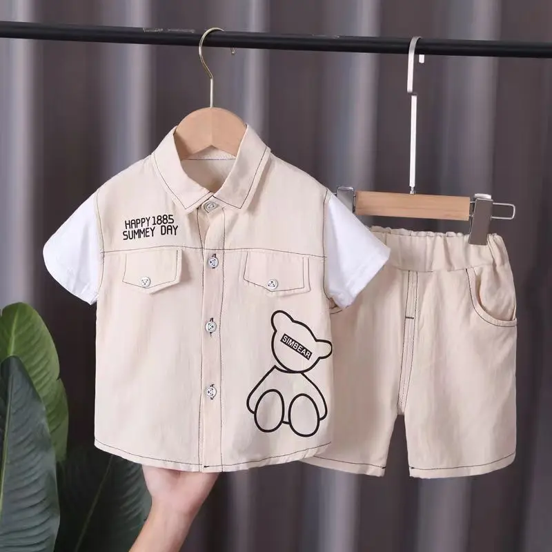 

Kids Boys Summer Suit Fashionable Spring New Childrens Short Sleeve Shirt Two Piece Set Handsome And Trendy Children