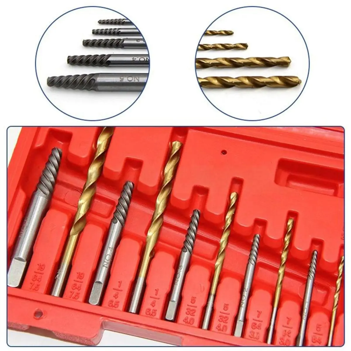 Screw Extractor Set 11-Piece, Broken Stripped Screw Remover 3mm-10mm, Coarse Thread Bolt Extractor with Drill Bits