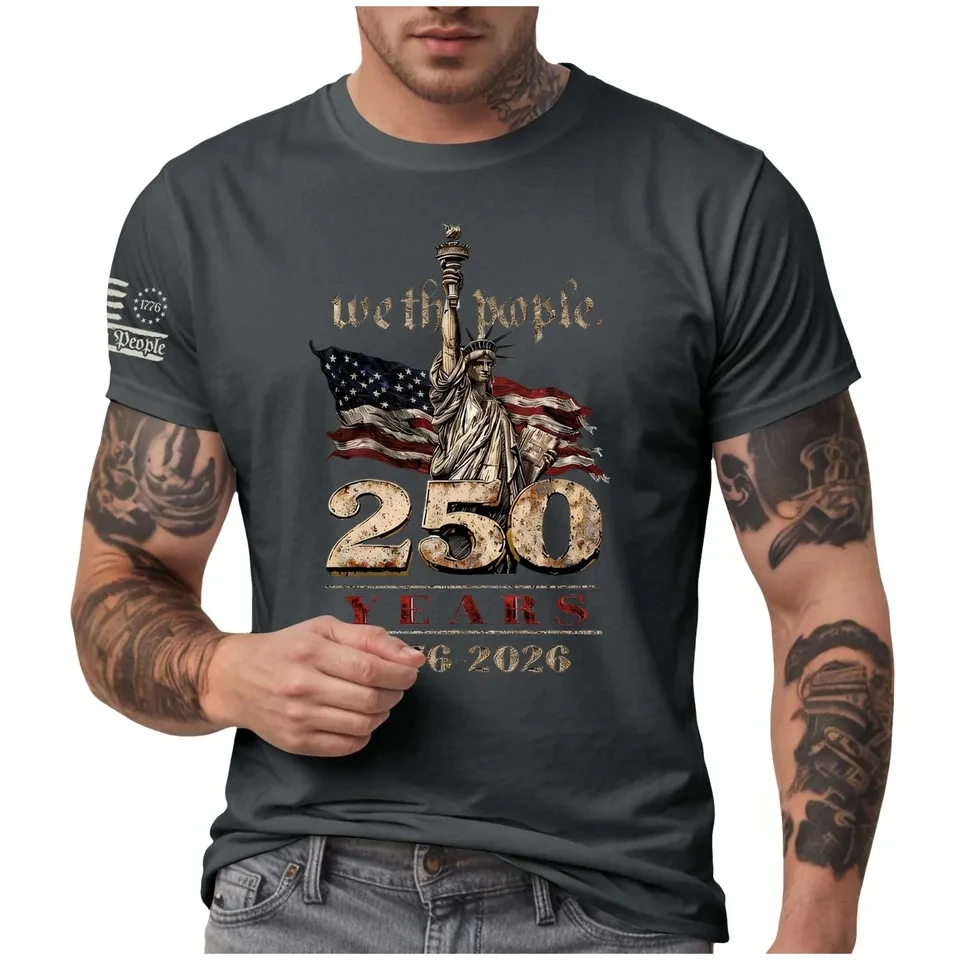 

USA Patriotic Men's T Shirt Independence Day Casual Tees Crew Neck Short Sleeve Tops 250th Anniversary Commemorative T-Shirts