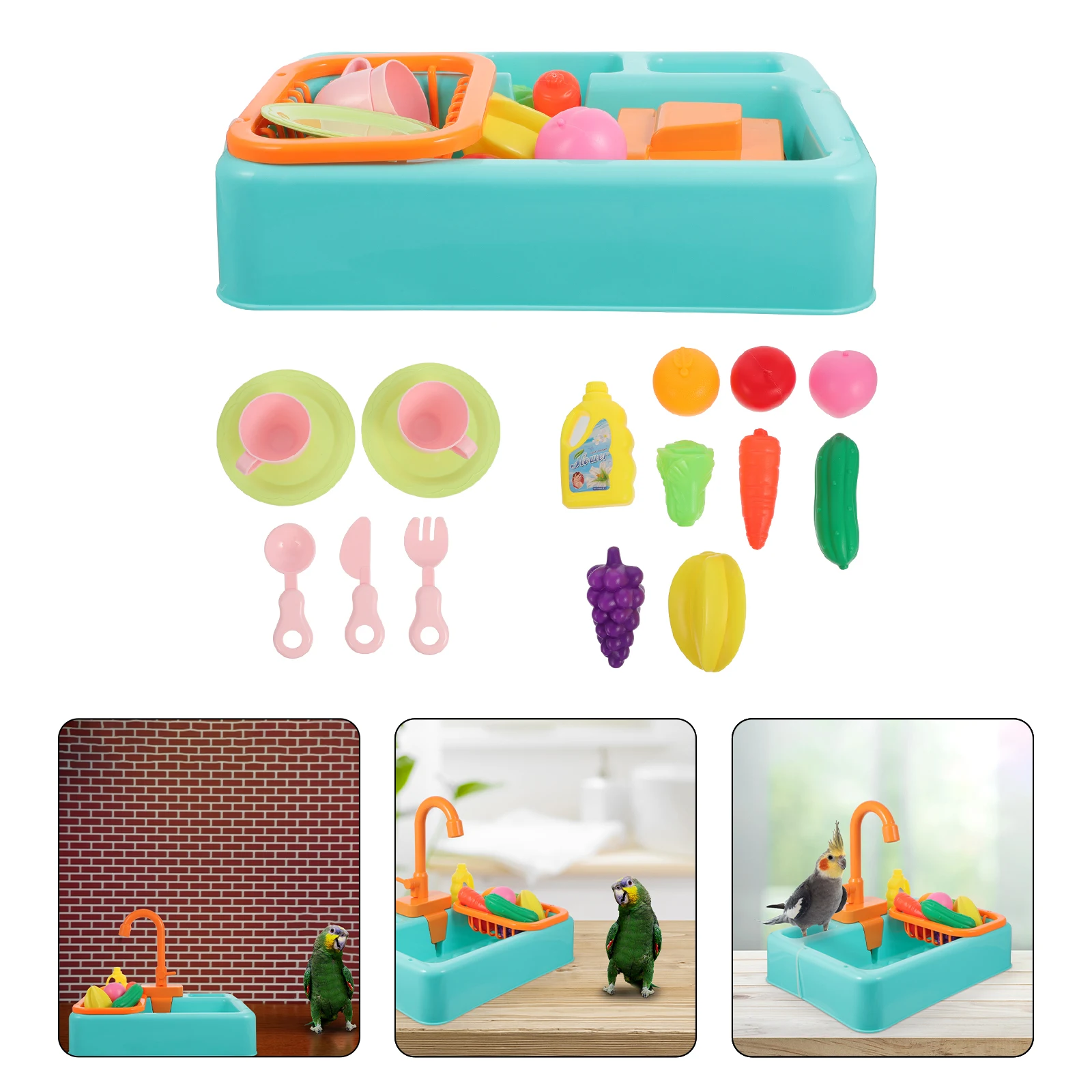 Vasca da bagno per uccelli Lavabo doccia automatico verde per gabbia per pappagalli Giocattolo Uccelli di medie dimensioni Design luminoso Materiale sicuro