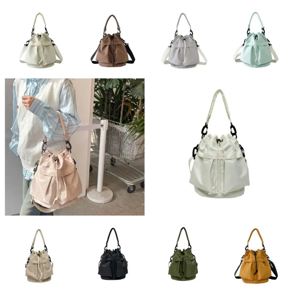 

Korean Style Swimming Nylon Crossbody Bag Large Capacity Solid Color Drawstring Fitness Bag Nylon Tote Bag Bucket Bag Travel