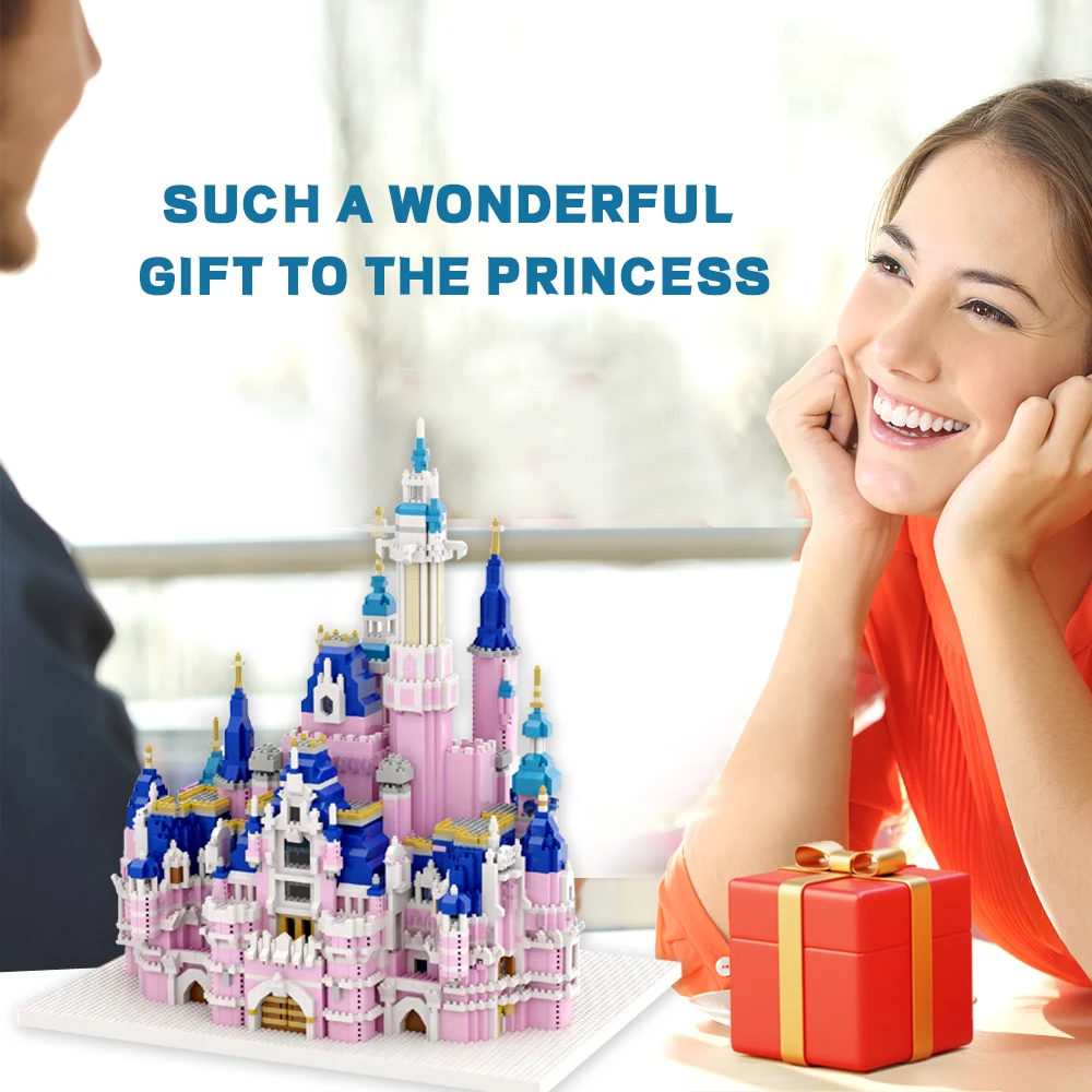Honig Rosa Schloss Modell Kits Micro Mini Bausteine für Erwachsene Prinzessin Schlösser Geschenk Architektur Ziegel Unterhaltung Spielzeug – Detail 6