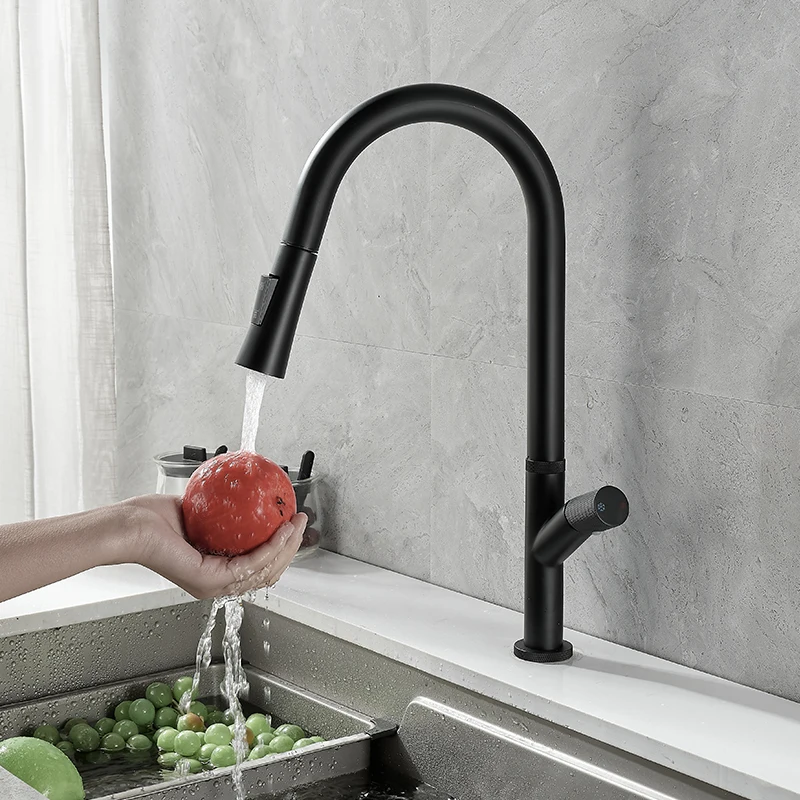 Becola Kitchen Pull-Out Faucet Vegetable Basin Faucet Universal Telescopic Faucet Cold and Hot Integrated Black Silver Color Tap