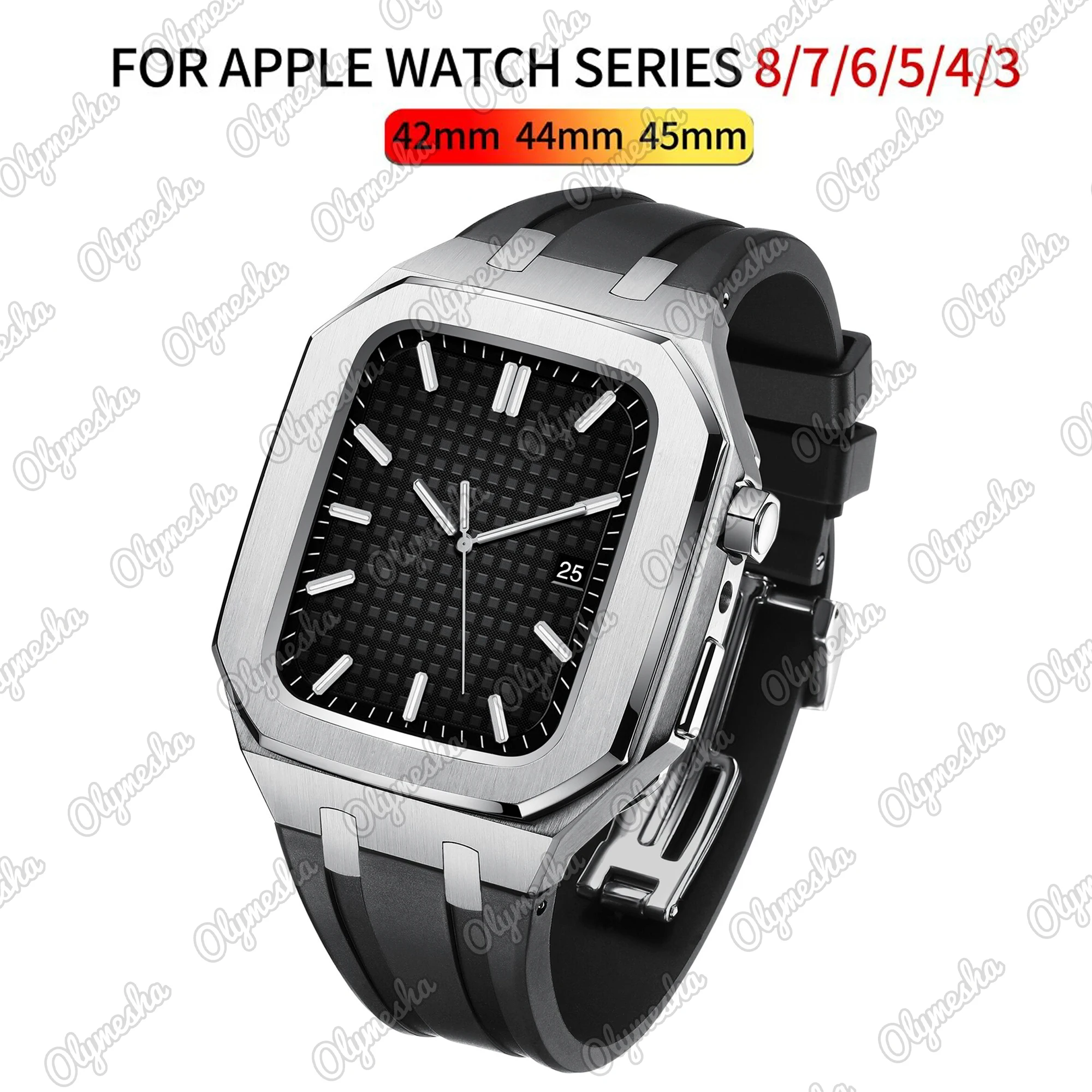 Stainless Steel Strap Case for Apple Watch Band Modification 45mm 44mm 42mm Mod Kit Set for IWatch Series8 7 6 SE 5 4 3 2 1 41mm