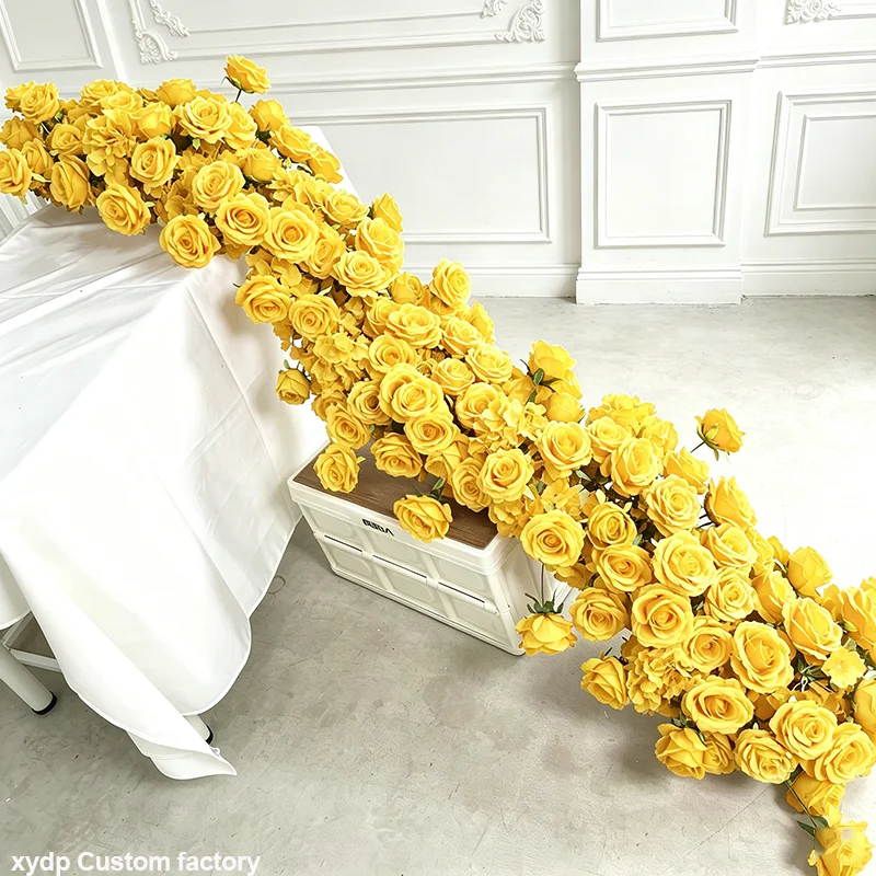 Künstliche Blumenreihe Rosen-Hortensien Sofa-Läufer Hochzeits-Hintergrund Tischdekoration Blumenreihe Dekor Florale Party-Präsentations-Requisiten – Detail 4