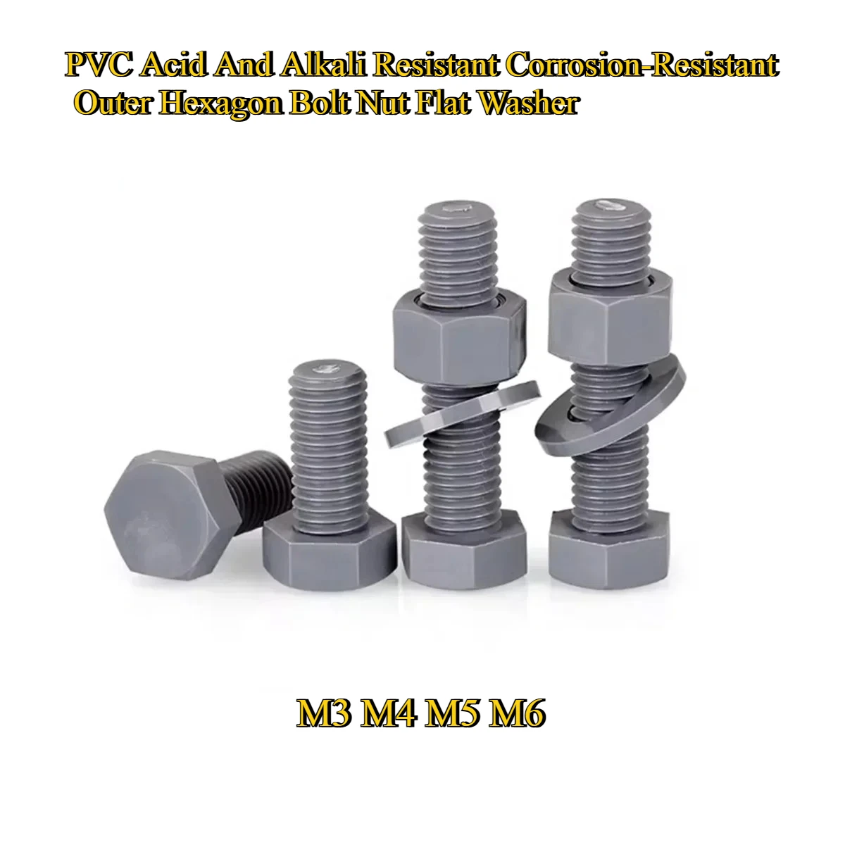 

M3M4M5M6 PVC Acid And Alkali Resistant Corrosion-Resistant Outer Hexagon Bolt Nut Flat Washer Combination Set