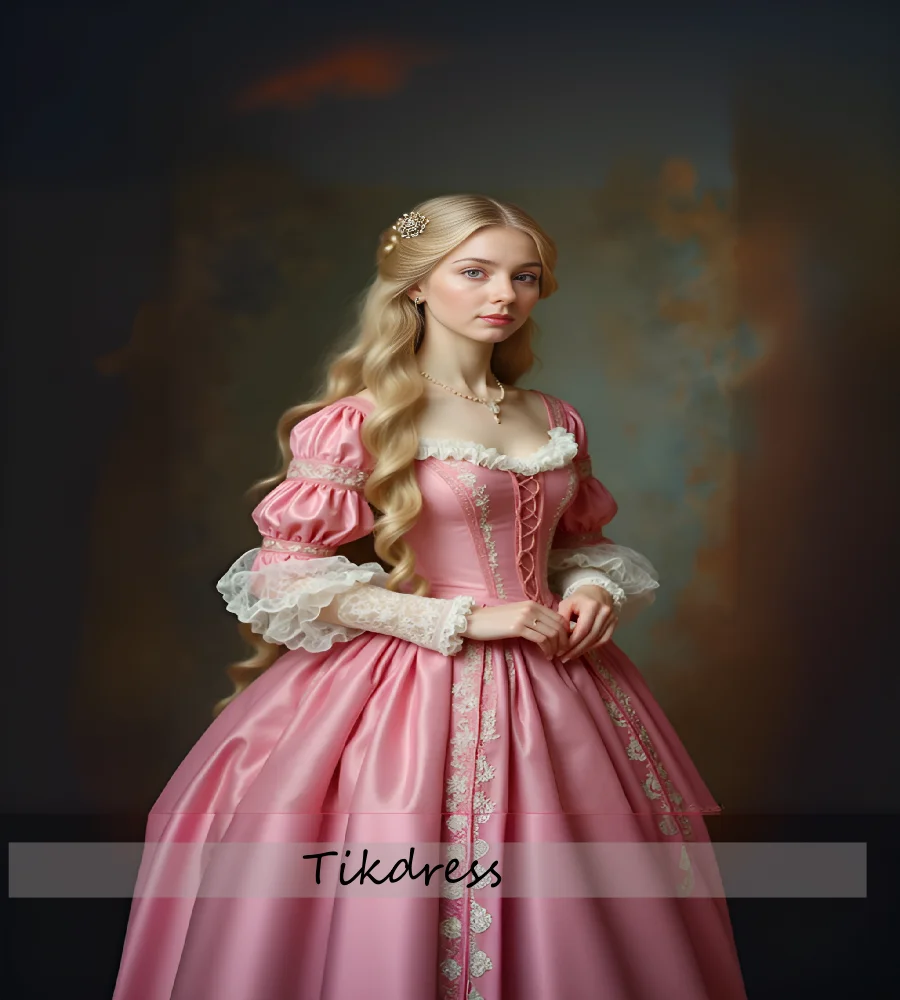 

18th Century Costume Medieval Evening Dress With Lace Pink Courtly Marie Antoinette Prom Dress Elegant Victorian Wear Customized