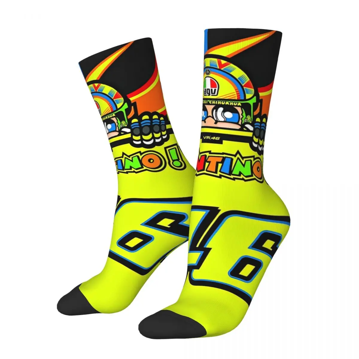 Happy Funny Men Socks Harajuku Motorcycle Racing Motor Sock Rossi-Race High Quality Women Stockings Spring Summer Autumn Winter