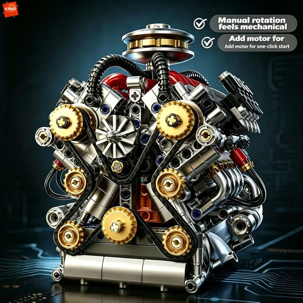 KAVOWORLD 769PCS Engine Building Blocks Set Rotatable Mechanical Motor Bricks Kit DIY Assemble Toys for Adult Hobby Display