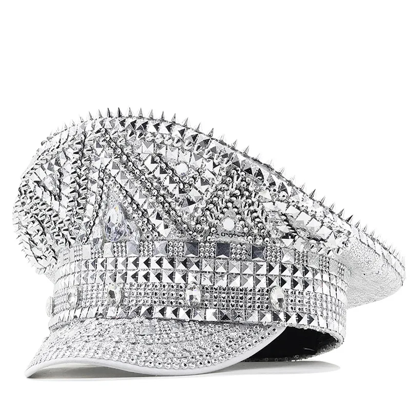 

Women's Wedding Hat Silver Sequin Diamond Photography Hat Peaked Hat Party Carnival Flat Hat Performance Hat