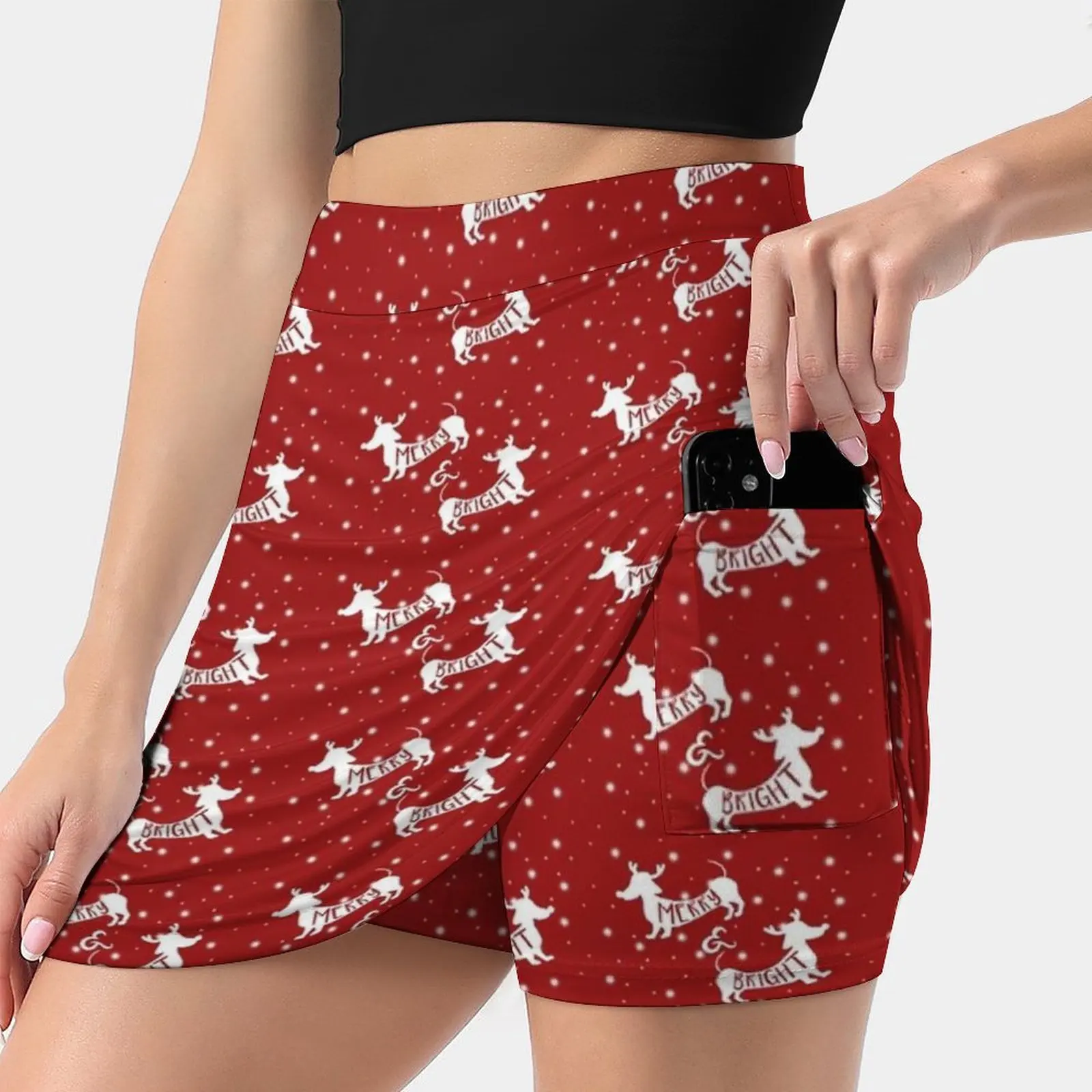 

Merry & Bright Christmas Women's skirt Aesthetic skirts New Fashion Short Skirts Sausage Dog Dachshund Dog Dogs Sausage Doxie