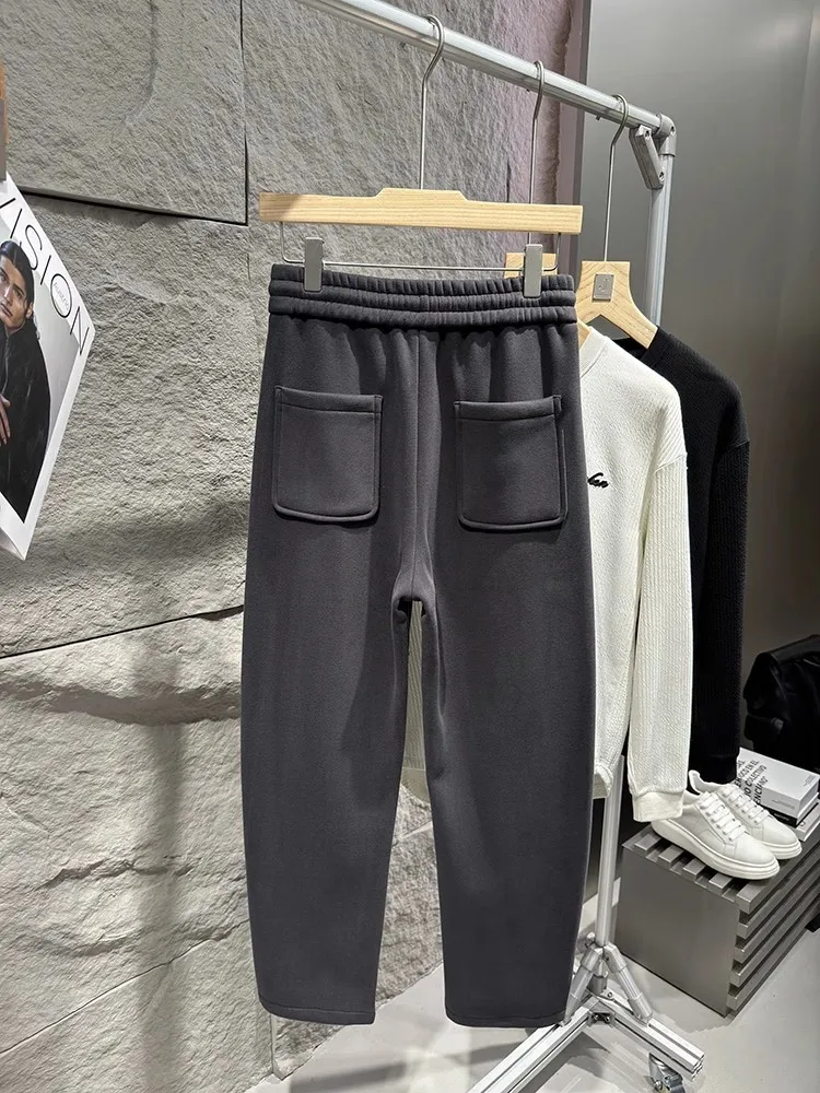 Pantalon de survêtement chaud avec doublure Smile pour homme, jogging à taille élastique, pantalon optique décontracté, streetwear d'hiver, long fjadt Fit, sarouel