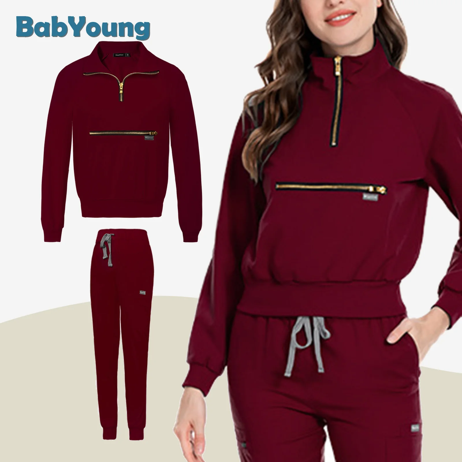 Traje quirúrgico con solapa informal de otoño de manga larga, conjunto de cuerpo dividido para hombres y mujeres, Brus de Hospital, mano elástica de enfermera