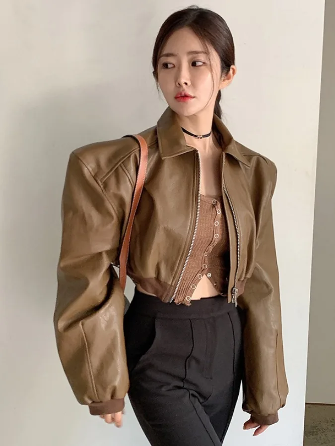 

Женское джато из искусственной кожи, весна-осень 2022, гонконгский байкерский жилет в стиле ретро, длинное женское пальто на молнии