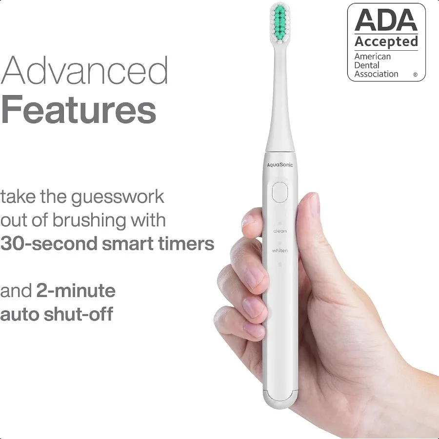 Icon ADAAccepted Rechargeable Toothbrush Magnetic Holder Slim Travel Case 2 Brushing Modes Smart Timers Gentle MicroVibrations