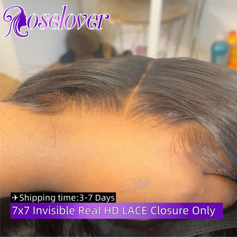 

ROSELOVER 7X7 Invisible HD Lace Closure Only Straight 100% Human Hair Pre plucked Vitname Hair Raw for Woman