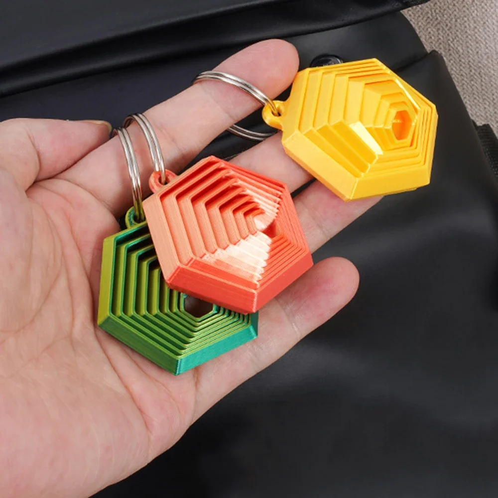 Creative 3D Printed Keychain Hexagon Can Push-pull-rotate Fidget Stress Relief Toy Couple Key Hook Gift for Friends New Keychain