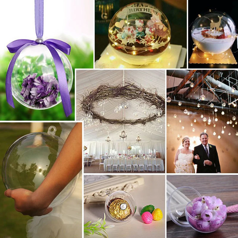 1X 4/5/6/7/8/9/10cm Transparent Open Plastic Christmas Ornament Ball Clear Bauble For Xmas Party Kid Gift Present Box Decoration