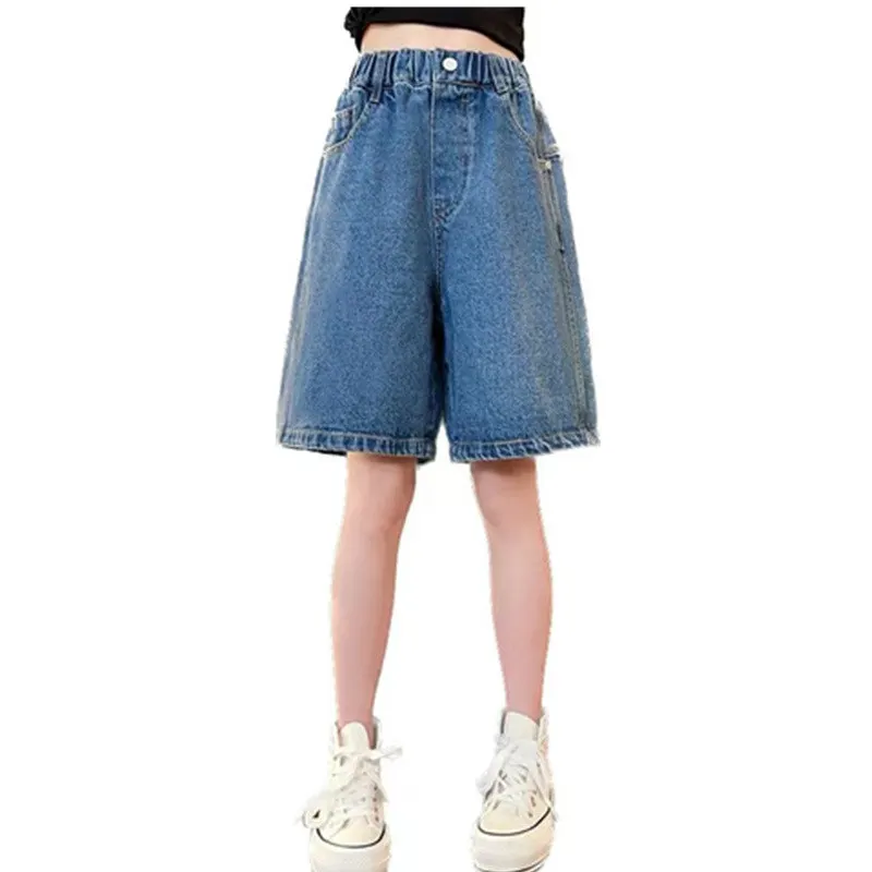 

Kids Girls New Summer Shorts Solid Color Casual Style Elastic Waist Jeans Children Clothes For 6 8 9 10 12 14Yrs Teenager Shorts