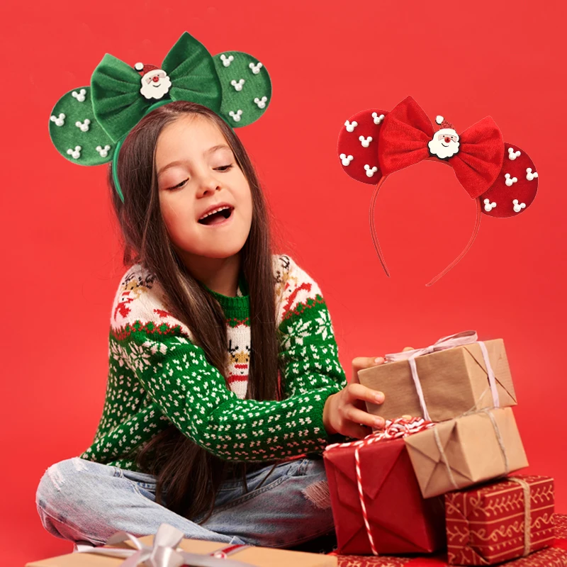 

1 шт., рождественская повязка на голову Disney, забавный Санта-Клаус, 3D узор Микки, обручи для волос для праздника, вечеринки, идеальный подарок, аксессуар для волос
