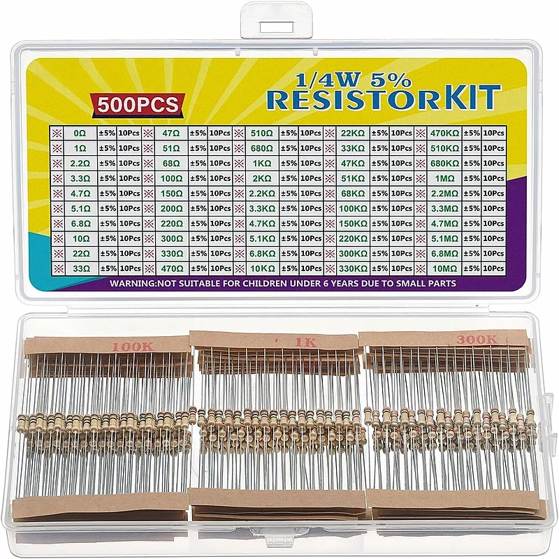 50Values 1/4W Resistor Assortment from 0 Ohm to 10 mOhm 1/4W Film Resistors Set 5% Tolerance 1/4 W Carbon Film Resistor Kit