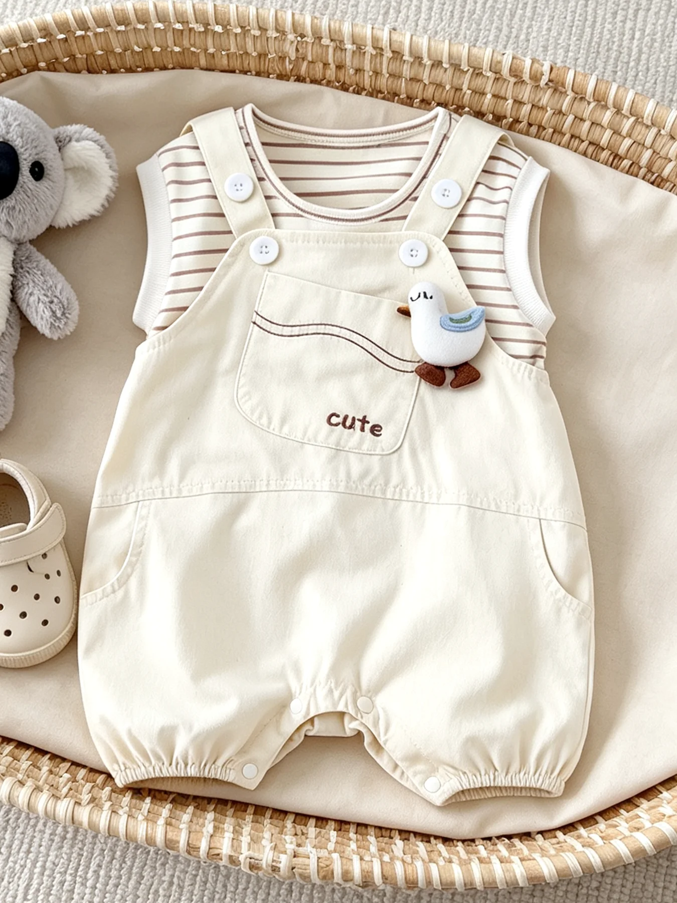 3D Duck-Print Outfit for Baby Girls: Cute Summer-Style Newborn Two-Piece Set with Adjustable Straps for Outings and Toddler Wear