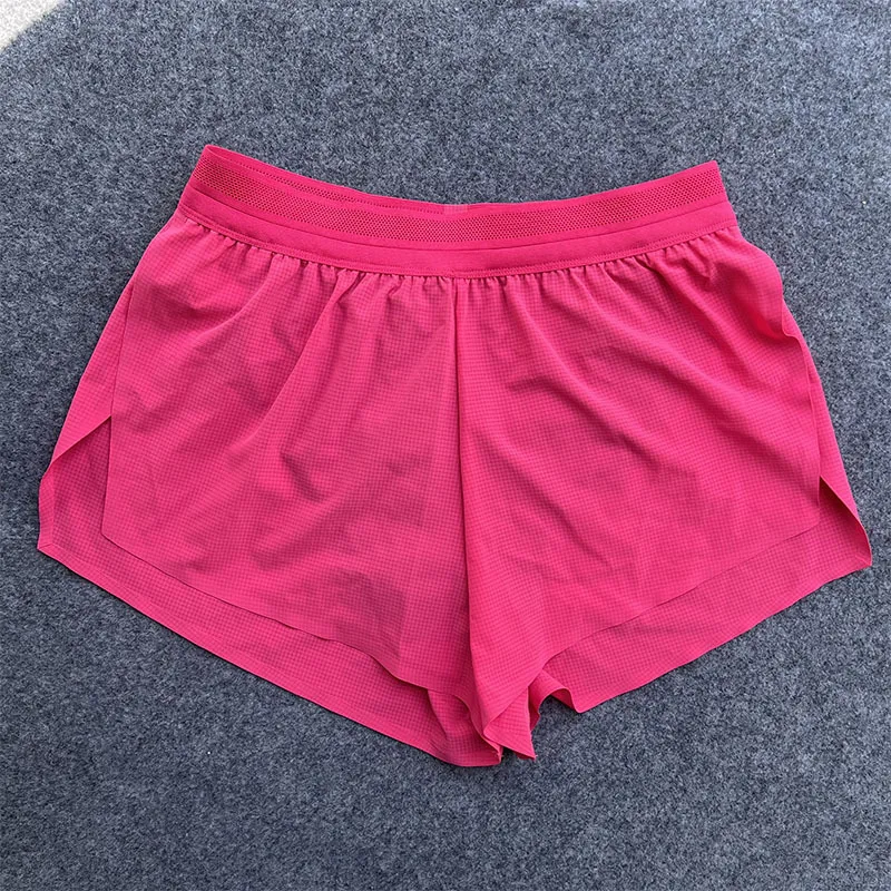 Shorts esportivos para maratona e corrida, secagem rápida, respirável, atlético, com camada interna triangular, leve