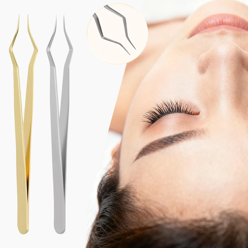 Square Curved Tip Tweezers High Precision Lash Extension Tweezers Silver Gold Stainless Steel Anti Slip Eyelash Separation Tool