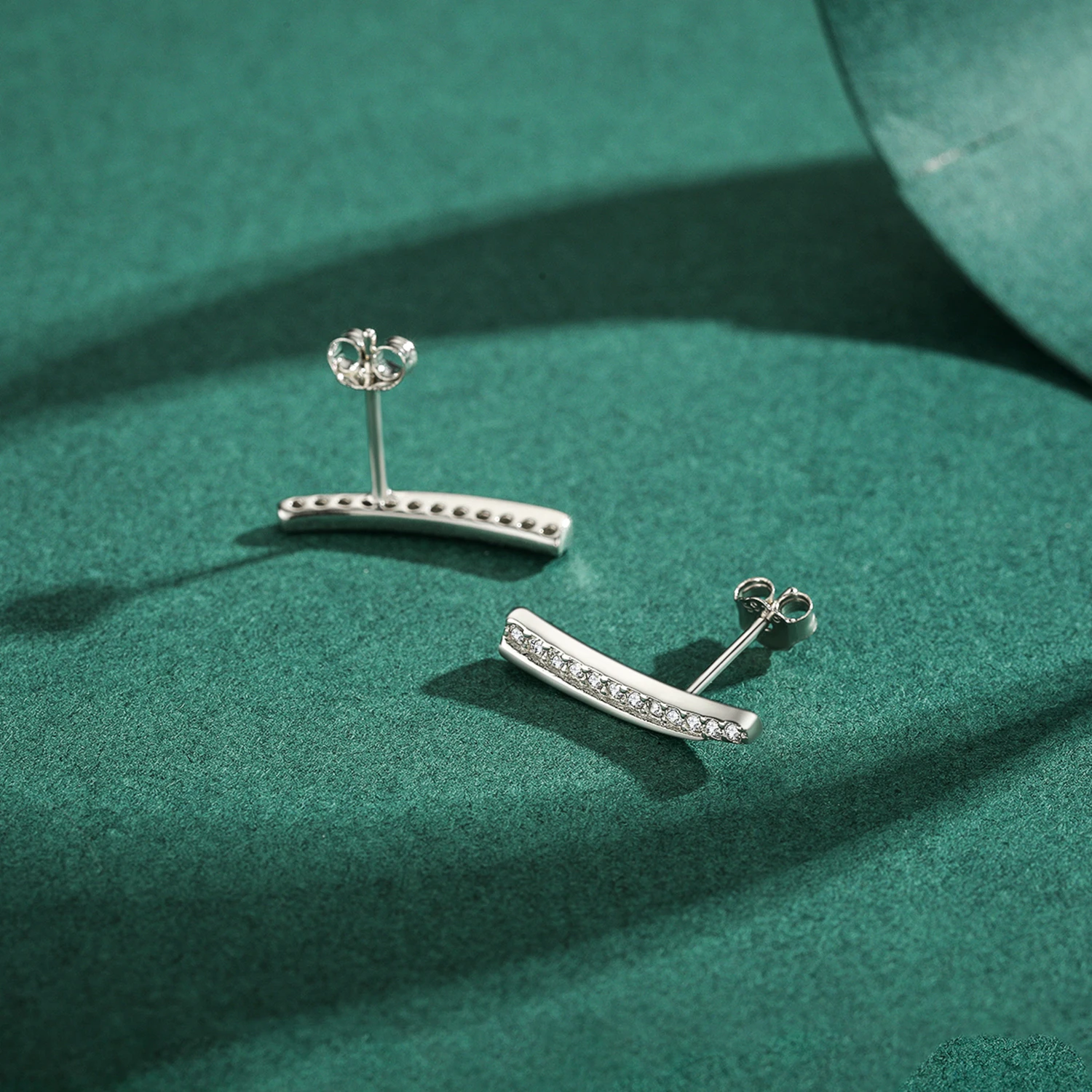Modian Minimalism Line Stud Earrings Solid 925 Sterling Silver Feather Clear CZ Studs Ear For Women Hypoallergenic Jewelry Gifts