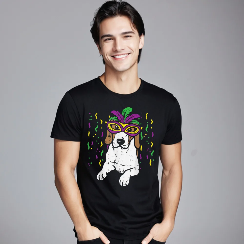 Mardi Gras Beagle Cute Carnival Female Loose Tops & Tees Round Collar Autumn Cotton Fabric T-Shirt Gift Short Sleeve Tshirts