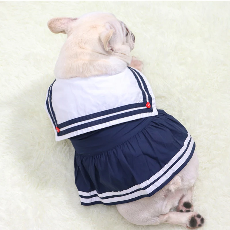 ربيع الخريف مصمم جميل ريترو كلية البحرية طوق أنثى الكلب فستان ل فستان البلدغ قصير وأنيق جودة عالية #2