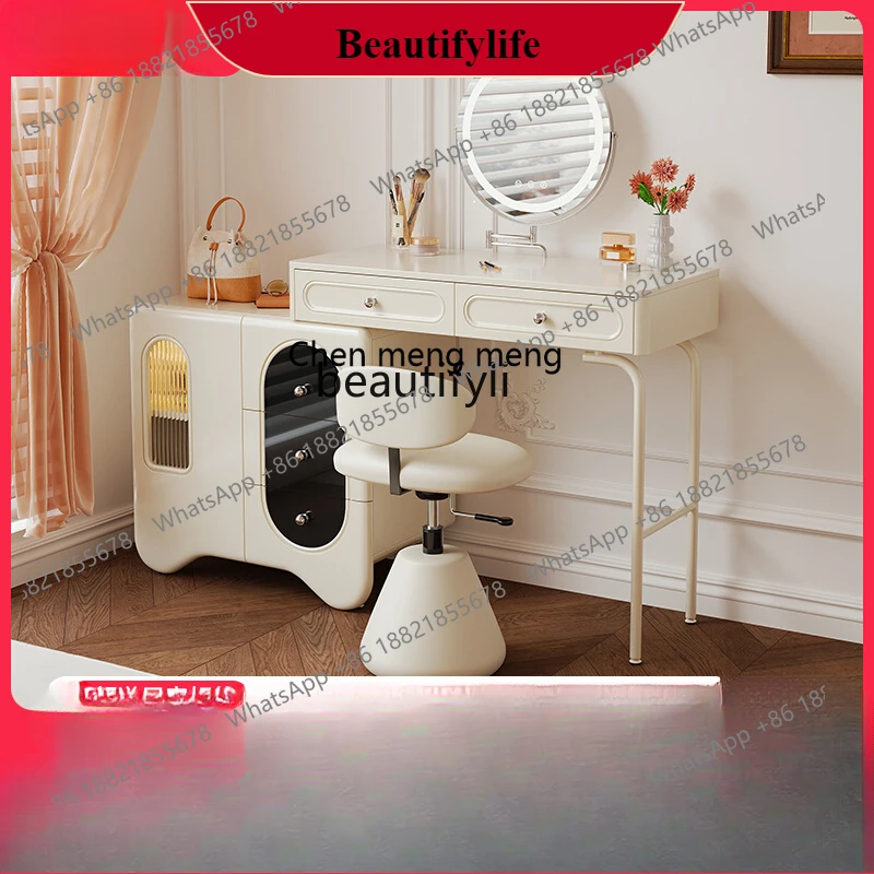 

G153 Cream wind retractable dresser chest cabinet integrated solid wood French bed end corner makeup table