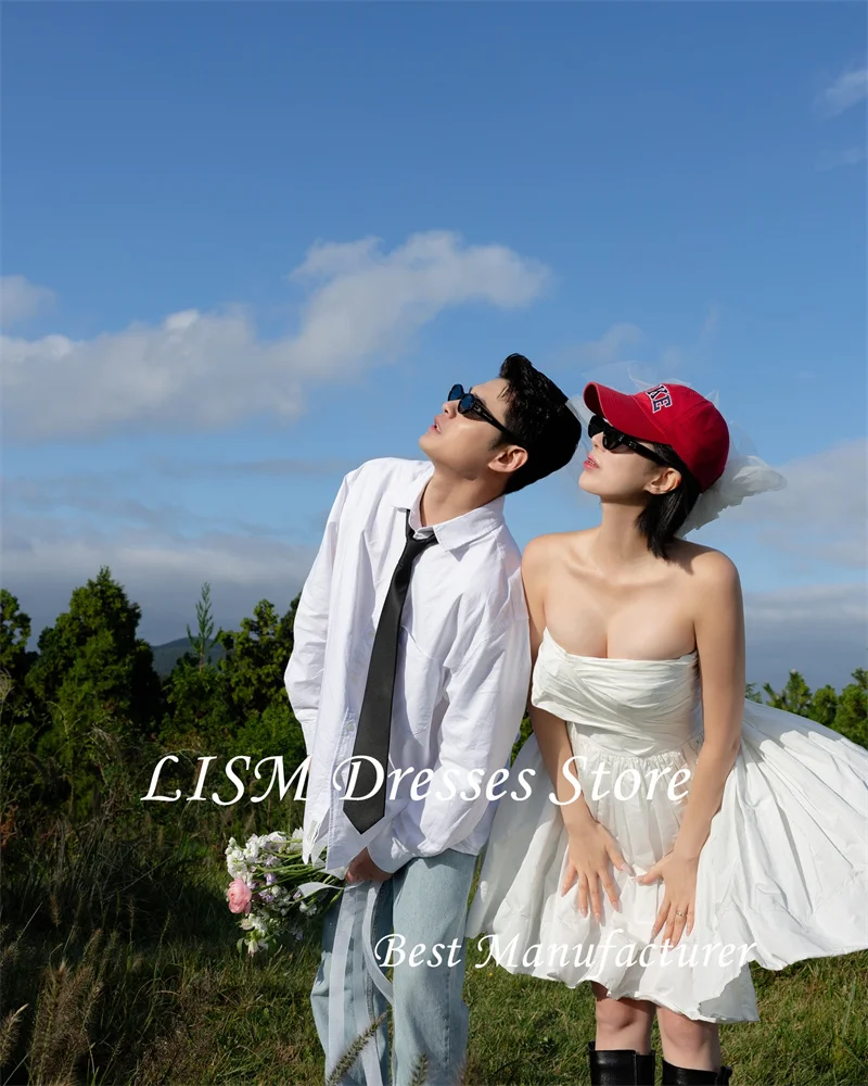 LISM 2025 New Sexy Mini Short Taffeta Wedding Dresses Korea Photo shoot Pleats Bride Gowns Corset Back Formal Party Customized