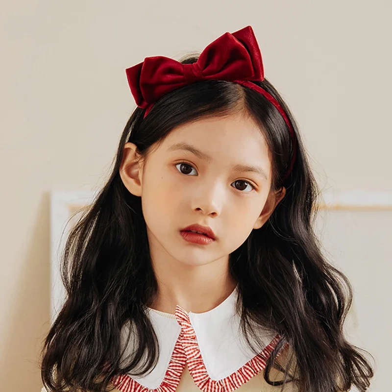 Детские обручи для волос с красным бархатным бантом, винтажные повязки для волос принцессы с бантом, головные уборы для девочек, детские аксессуары для волос