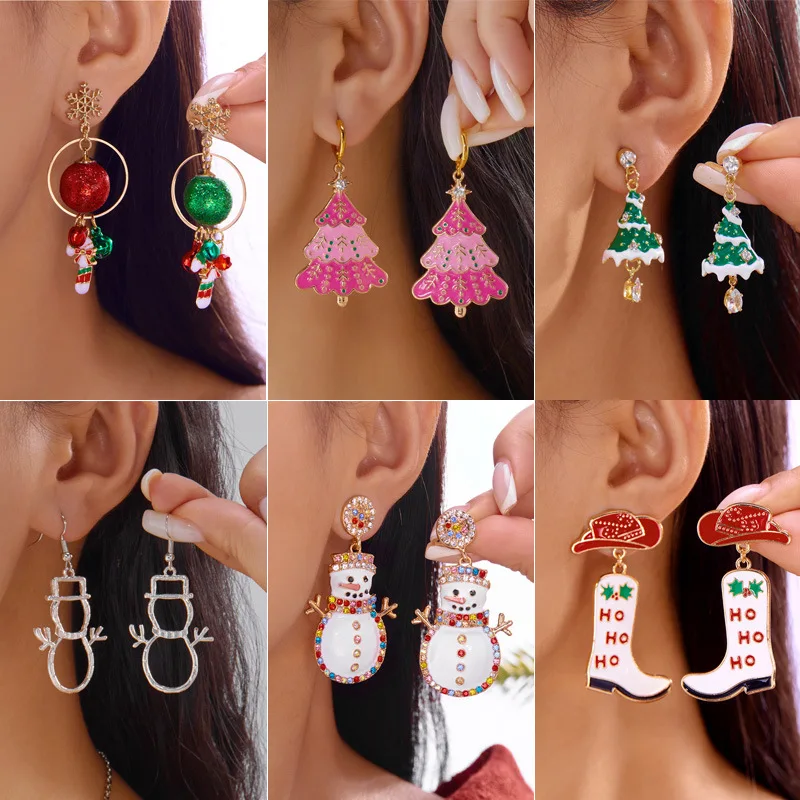 

Women's Christmas Party Earrings Colorful Bell Christmas Tree Snowman Pendant Earrings Popular Holiday Trendy Jewelry Gifts