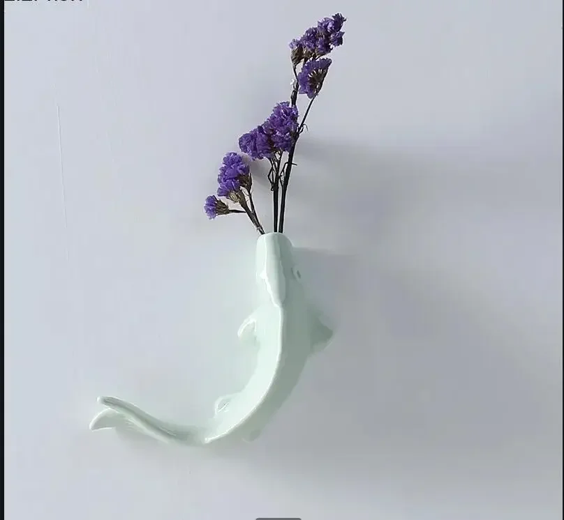 Fisch-Wandvase aus Keramik, Blumenarrangement-Flasche, Wandhängende Dekoration, Kunsthandwerk, Wohnaccessoires, Vasen