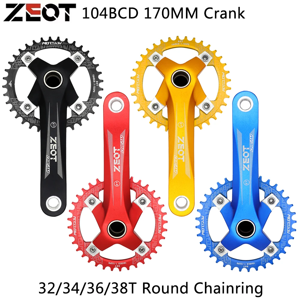 ZEOT MTB Bike Crank Integrated Crankset Hollowtech 104BCD 170MM Crank Mountain Bike 32/34/36/38T Round Chainwheel