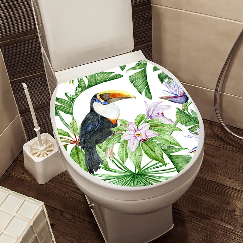 1PC WC Pedestal Pan Cover Sticker Toilet Stool Commode Sticker Home Decor Bathroon Decor 3D Printed Flower View Decals