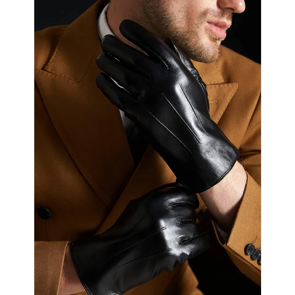 قفازات جلدية دافئة من فراء الأرانب للاستخدام والقيادة التي تعمل باللمس، مثالية للرسائل النصية في الشتاء