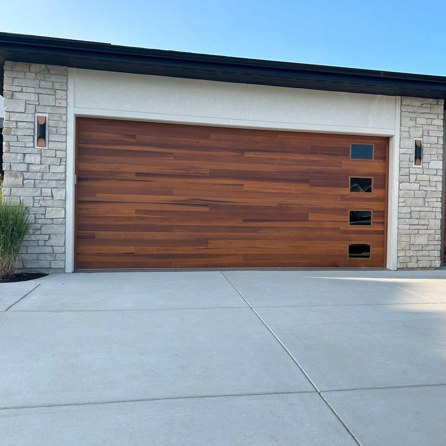 Heavy Duty Modern Bi Fold Rolling 4 Panels Garage Door Aluminum Foam Padding Brown Grille Remote Control Exterior Garage Doors