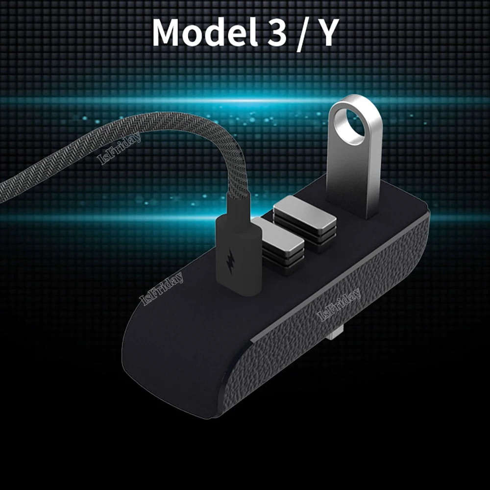 Guantera puertos USB Hub para Tesla Model 3 Y, estación de acoplamiento, 4 en 1, extensor USB, cargador, adaptador de transferencia de datos,