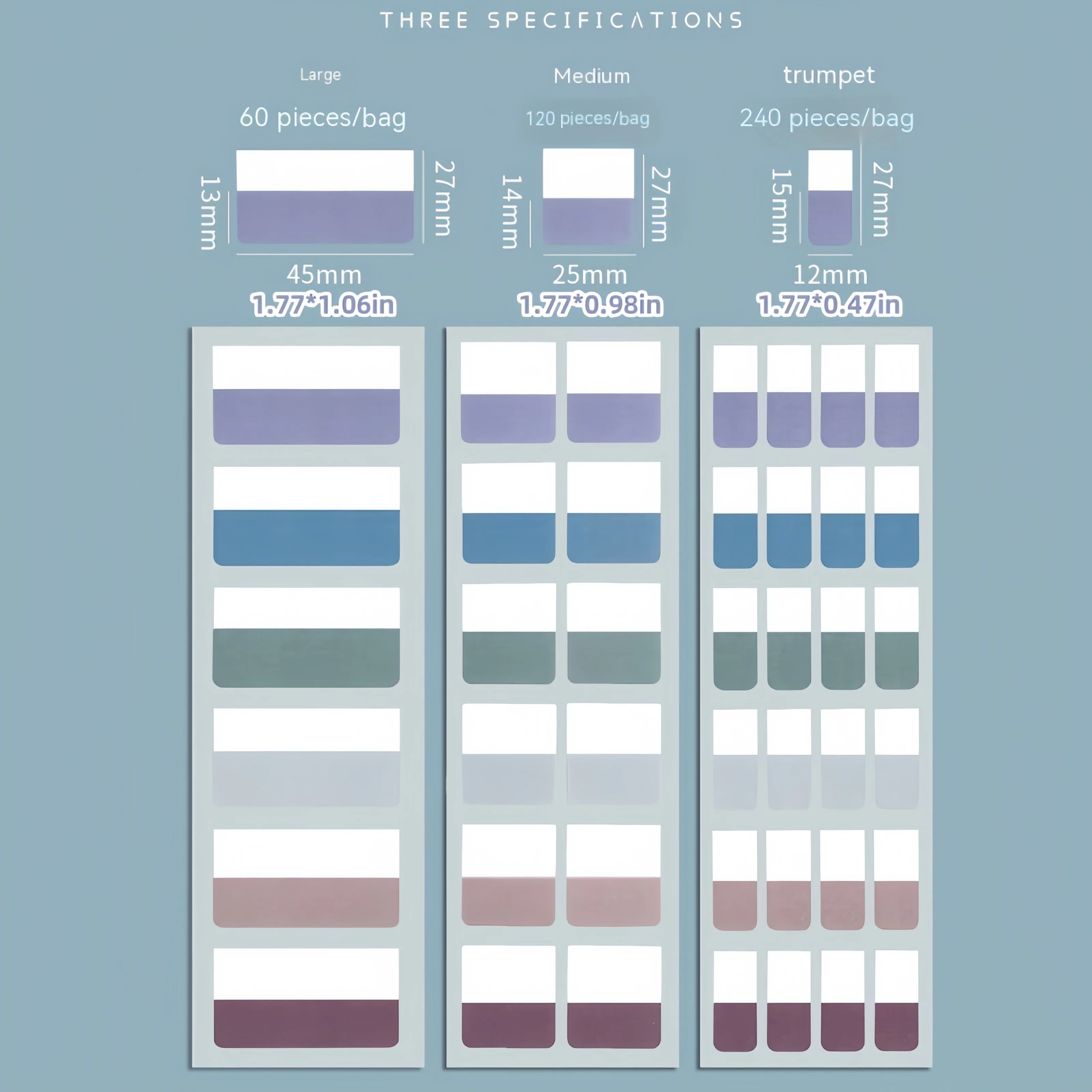 Onglets autocollants d'index adhésifs de couleurs claires, étiquettes de drapeau de fichier réutilisables inscriptibles de 3 tailles 6 couleurs pour la Bible