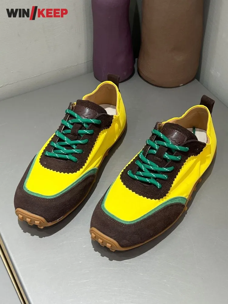 New Retro Womens Sneakers Jogging Color Block Breathable Lace Up Splicing Suede Shoes Antiskid Gym Fitness Training Skateboard